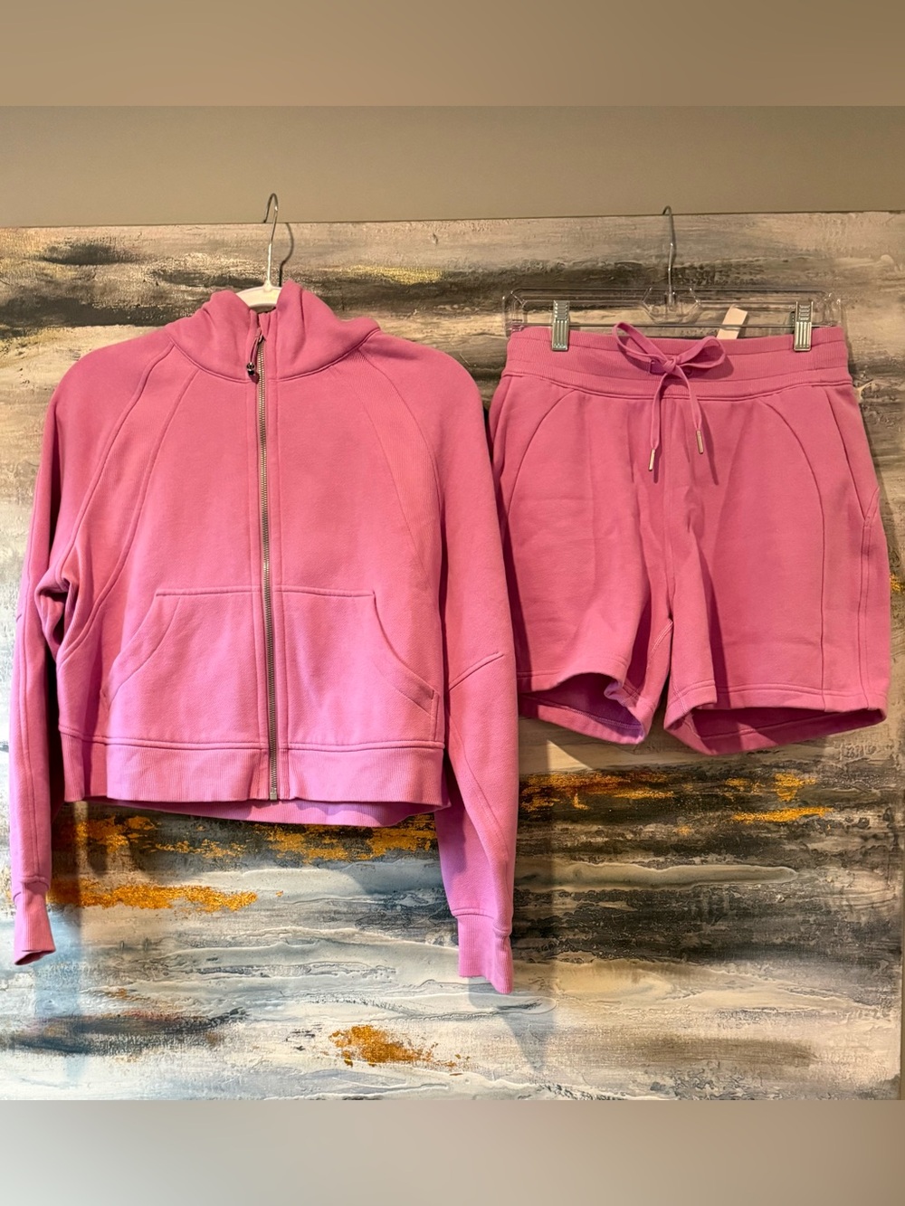 lululemon athletica Pink Zip-Up Hoodie & Drawstring Shorts Set